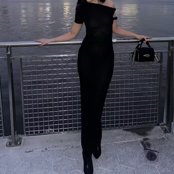 NWT KHY Black Mesh Stretch Twist Maxi Dress - Picture 2 of 10